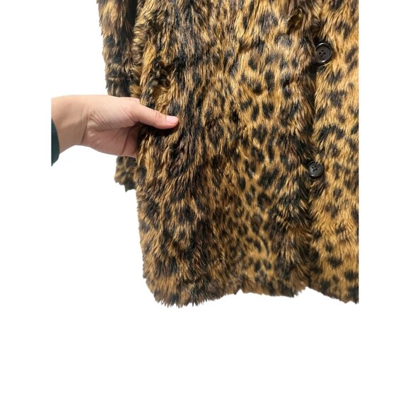 JCrew Faux Fur Leopard Coat Womens XS Brown Animal Print Mob Wife Y2K Evening - Picture 14 of 16